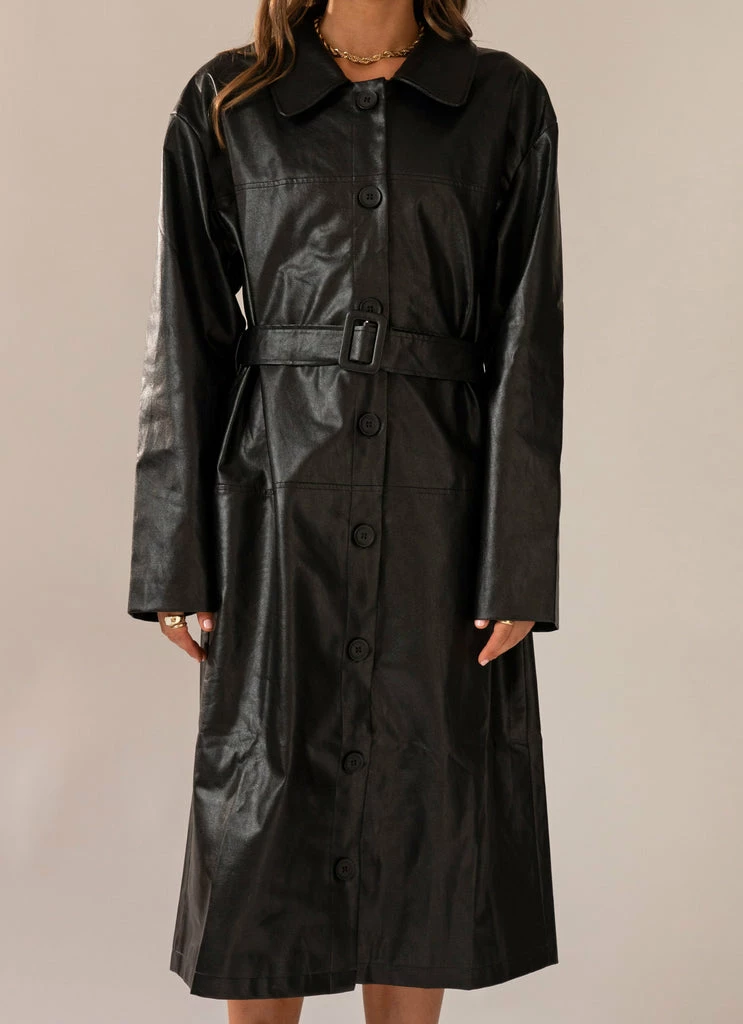 Peppermayo Exclusive - Power Mood PU Trench Coat - Black 8 Peppermayo Exclusive - Power Mood PU Trench Coat - Black - Image 6