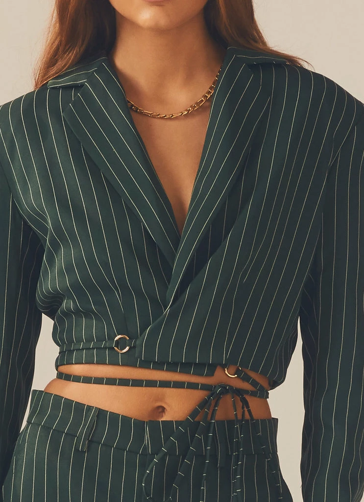 Peppermayo Exclusive - Pursuit Of Happiness Cropped Blazer - Green Pinstripe 8 Peppermayo Exclusive - Pursuit Of Happiness Cropped Blazer - Green Pinstripe - Image 6