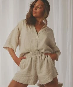 Nude Lucy - Nude Linen Lounge Short - Natural