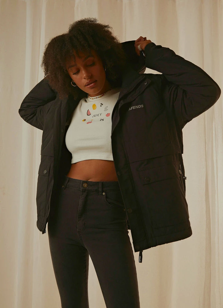 Afends - Streetlights Unisex Recyled Nylon Anorak - Black 4 Afends - Streetlights Unisex Recyled Nylon Anorak - Black - Image 2