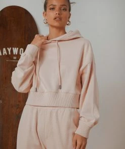 Afends - THC Hemp Cropped Pull On Hood - Ash Pink