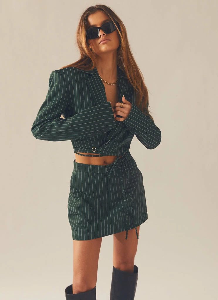 Peppermayo Exclusive - Pursuit Of Happiness Cropped Blazer - Green Pinstripe 4 Peppermayo Exclusive - Pursuit Of Happiness Cropped Blazer - Green Pinstripe - Image 2