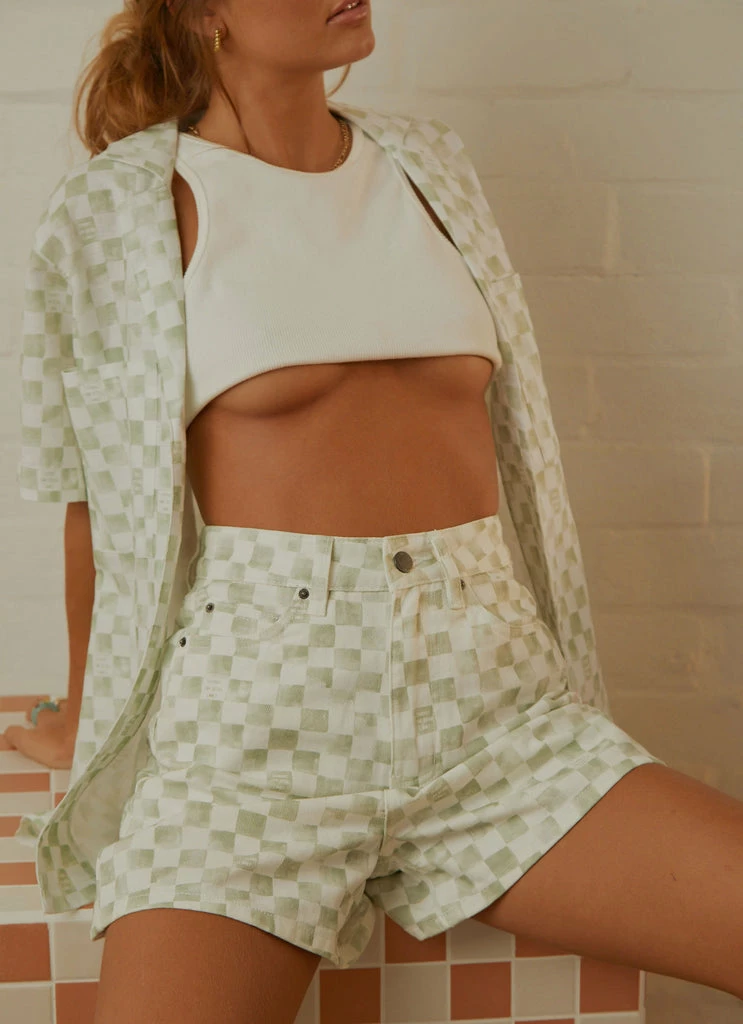 Cools Club - Jean Short - Sage Checker 3 Cools Club - Jean Short - Sage Checker