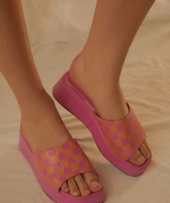 Cult Avenue - Cindy Mule - Pink And Orange Checkerboard