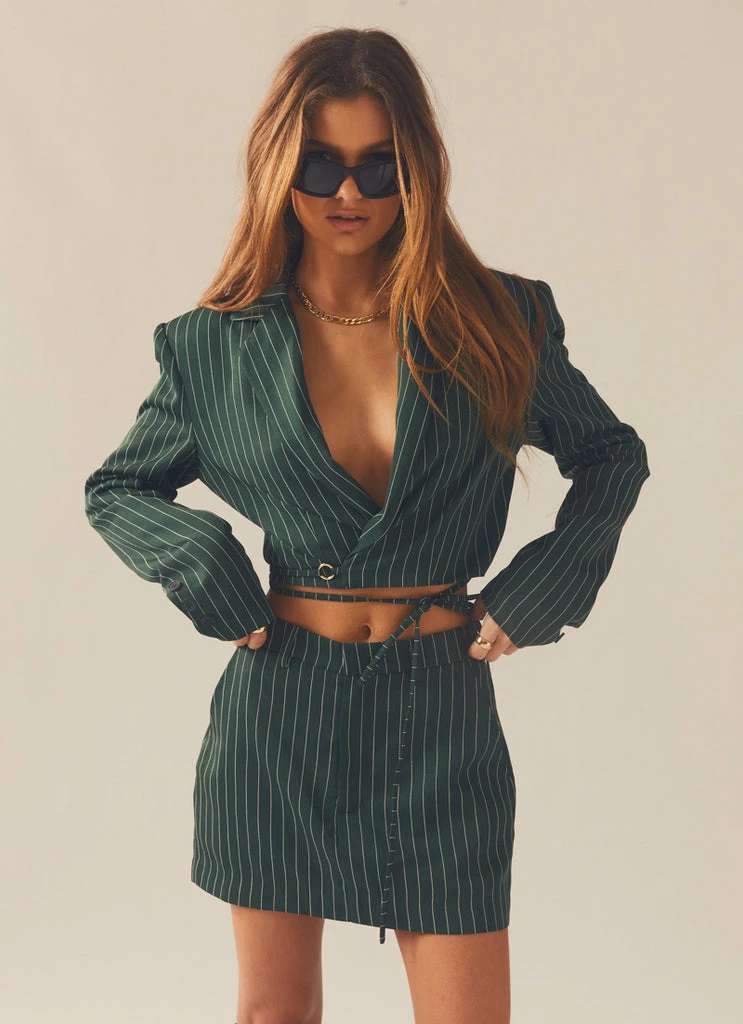 Peppermayo Exclusive - Pursuit Of Happiness Cropped Blazer - Green Pinstripe 3 Peppermayo Exclusive - Pursuit Of Happiness Cropped Blazer - Green Pinstripe