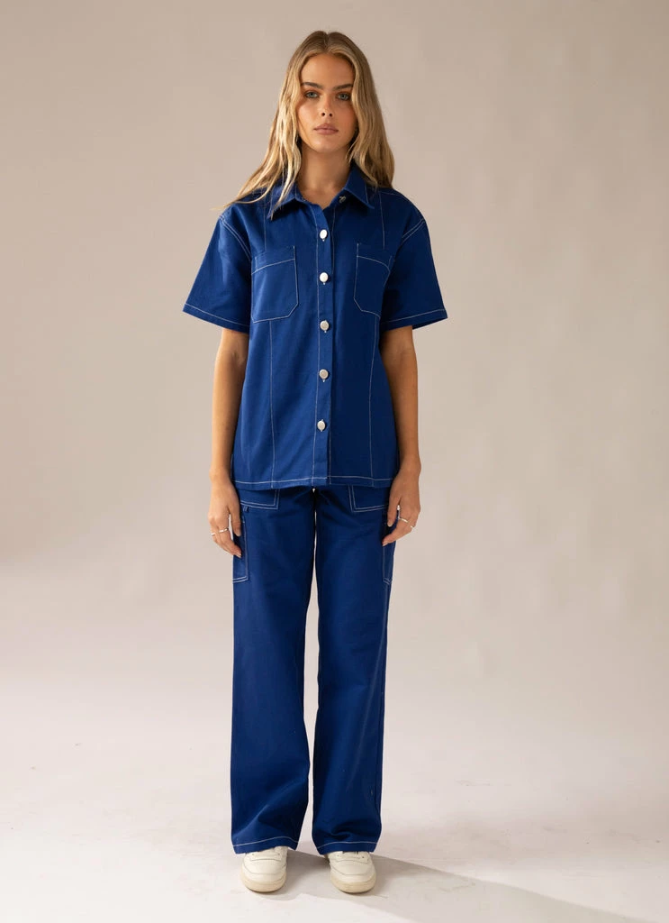 Peppermayo Exclusive - Painters Shirt Top - Blueprint 5 Peppermayo Exclusive - Painters Shirt Top - Blueprint - Image 3