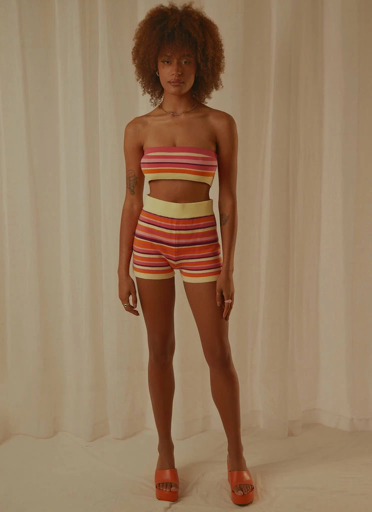 Peppermayo Exclusive - By Chance Knit Shorts - Pink Multi Strip 4 Peppermayo Exclusive - By Chance Knit Shorts - Pink Multi Strip - Image 2
