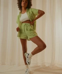 Peppermayo Exclusive - Seventies Groove Shorts - Lime Warp Check