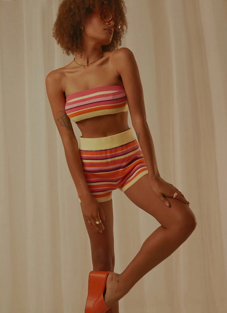 Peppermayo Exclusive - By Chance Knit Shorts - Pink Multi Strip 3 Peppermayo Exclusive - By Chance Knit Shorts - Pink Multi Strip