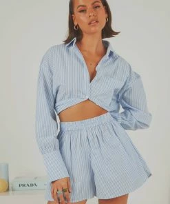 Peppermayo Exclusive - Summer Issue Shorts - Blue & White Stripe